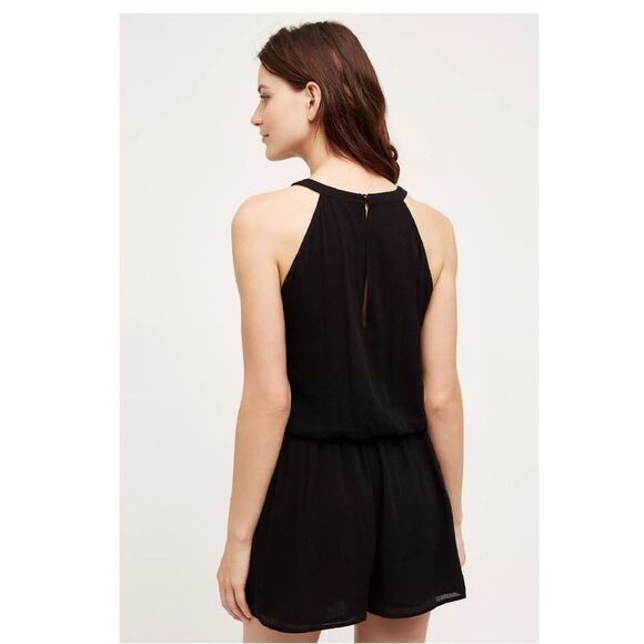 Chloe Oliver Anthropologie Black Sleeveless tie Front Amoret Romper size small - Picture 2 of 10